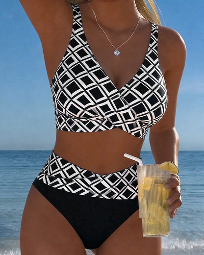 Mireia | High-waist bikini met ruitprint