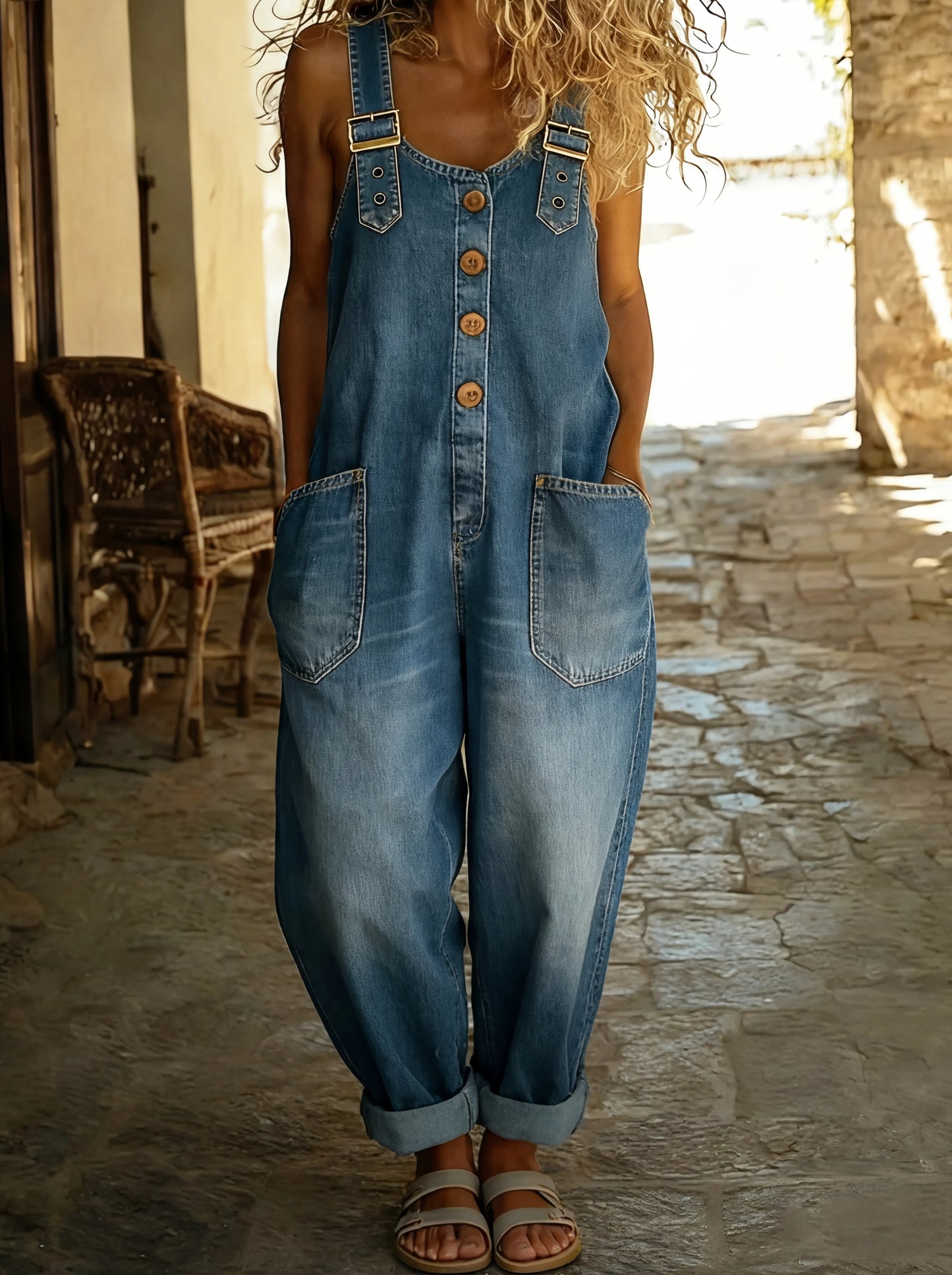 Valentina | Casual denim jumpsuit met verstelbare gesp