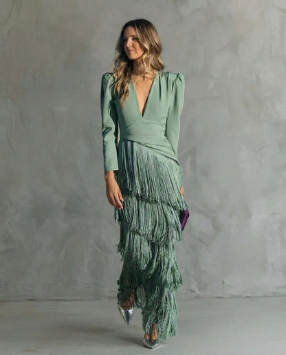 Eliora | Elegante Jurk met Franjemouwen ✨