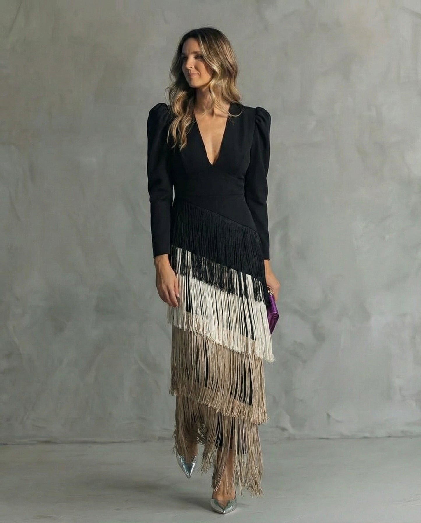 Eliora | Elegante Jurk met Franjemouwen ✨