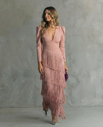 Eliora | Elegante Jurk met Franjemouwen ✨