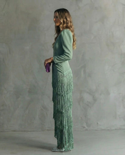 Eliora | Elegante Jurk met Franjemouwen ✨