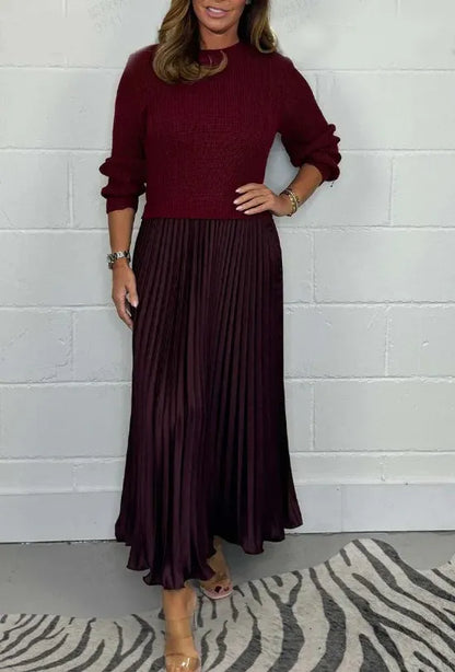 Klaudia | Maxi-jurk met Gebreide Top en Geplooide Rok