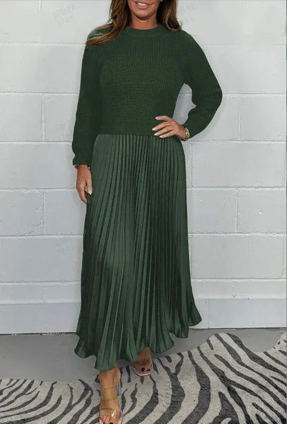 Klaudia | Maxi-jurk met Gebreide Top en Geplooide Rok