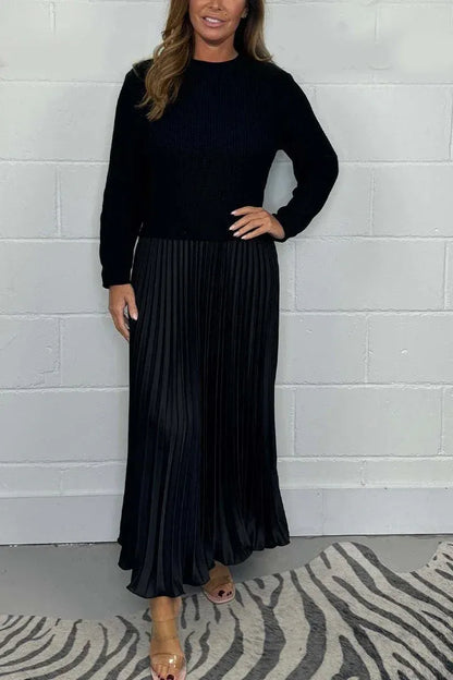 Klaudia | Maxi-jurk met Gebreide Top en Geplooide Rok