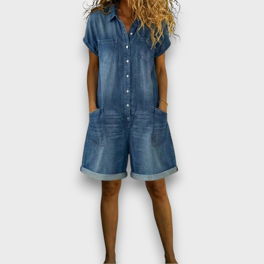 Violetta | Korte vintage tuinbroek met denimlook