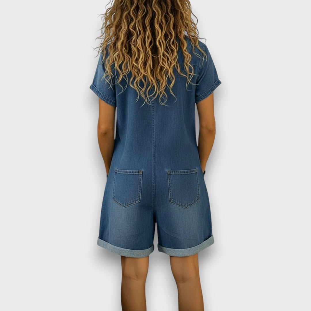 Violetta | Korte vintage tuinbroek met denimlook