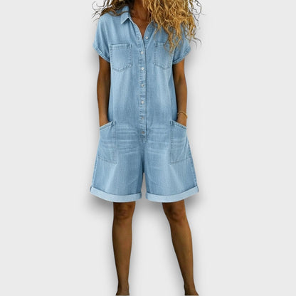 Violetta | Korte vintage tuinbroek met denimlook