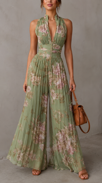 Avelisse | Geplooide Chiffon Jumpsuit met Bloemenprint