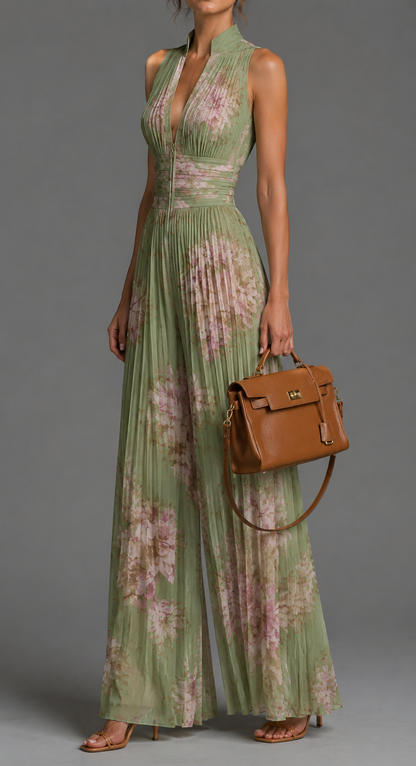 Avelisse | Geplooide Chiffon Jumpsuit met Bloemenprint