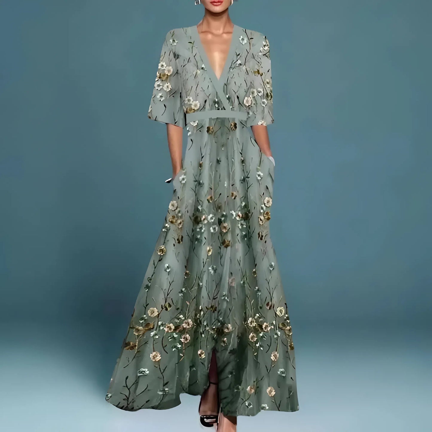 Elena | Elegante maxi-jurk met diepe V-hals
