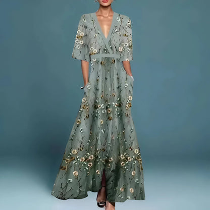 Elena | Elegante maxi-jurk met diepe V-hals