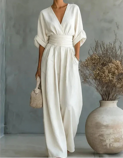 Livia – Elegante jumpsuit met V-hals en wijde pijpen