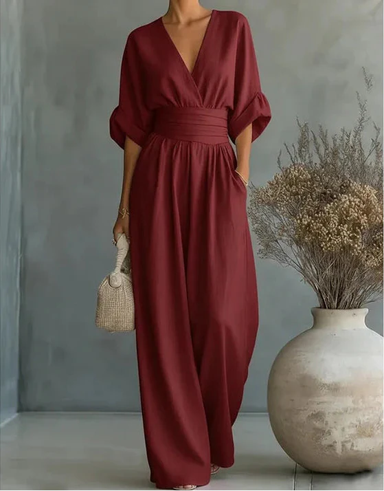 Livia – Elegante jumpsuit met V-hals en wijde pijpen