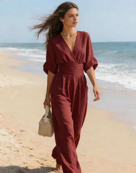 Livia – Elegante jumpsuit met V-hals en wijde pijpen