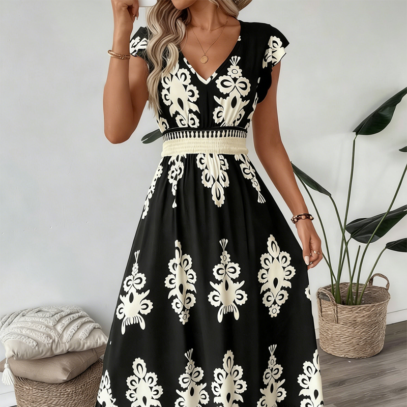 Valérie | Elegante zomerjurk met V-hals en sierlijke print