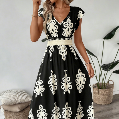 Valérie | Elegante zomerjurk met V-hals en sierlijke print