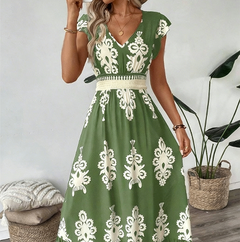 Valérie | Elegante zomerjurk met V-hals en sierlijke print