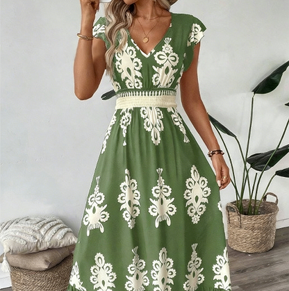 Valérie | Elegante zomerjurk met V-hals en sierlijke print